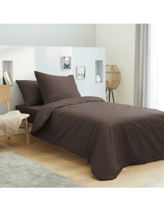 Housse de couette 140 x 200 unie choco 100% Coton / 57 Fils/cm2