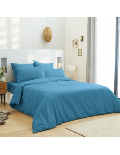 Housse de couette 240 x 220 unie turquoise 100% Coton / 57 Fils/cm²