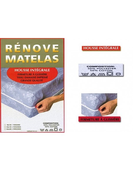 Housse à matelas damassé 140 x 190 cm - Rénove matelas