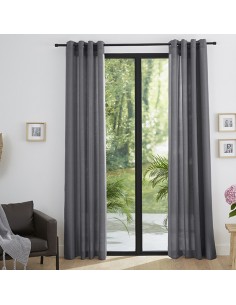 Paire de Doubles Rideaux à œillets "effet lin" Anthracite 140 x 260 cm Moonlight deco