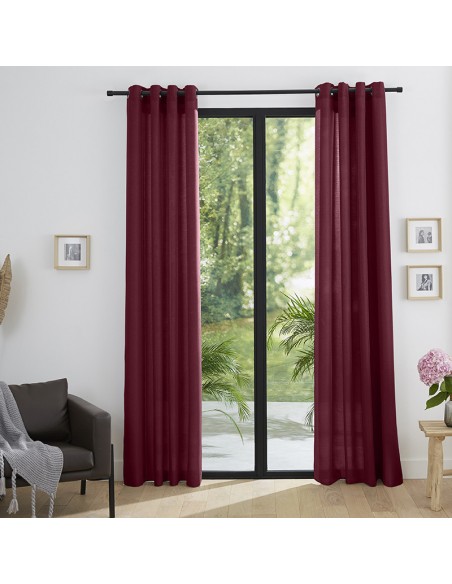 Paire de Doubles Rideaux à œillets "effet lin" Amarante  140 x 260 cm Moonlight deco