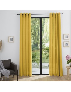 Paire de Doubles Rideaux à œillets "effet lin" Safran 140 x 260 cm Moonlight deco