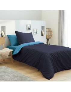 Pack complet 4 pièces Marine/Turquoise réversible housse de couette pour lit 90 x 190 cm