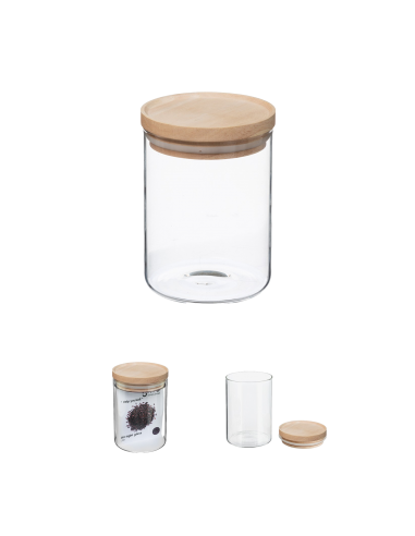 Bocaux de rangement en verre et bois couvercle hermétique Atmosphera