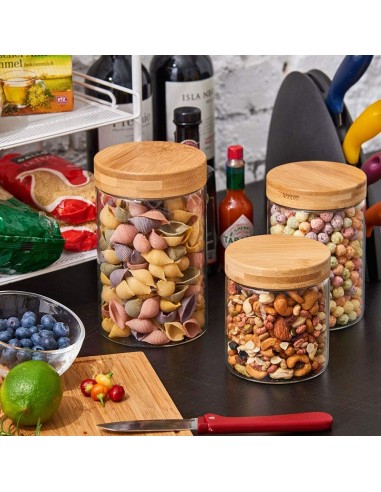 Bocaux de rangement en verre et bois couvercle hermétique Atmosphera