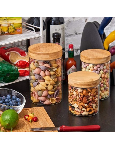 Bocaux de rangement en verre et bois couvercle hermétique Atmosphera