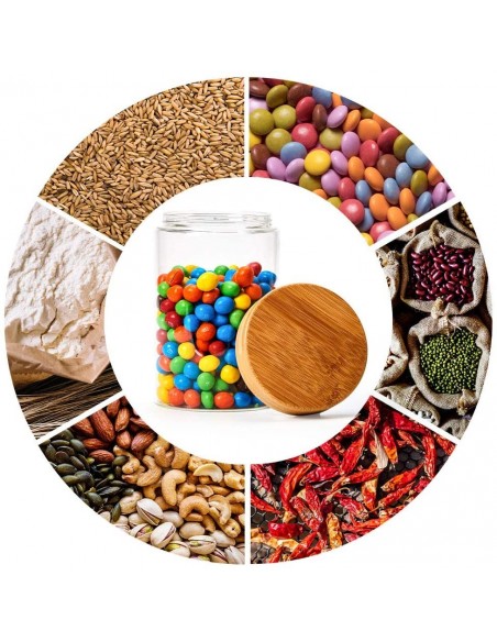 Bocaux de rangement en verre et bois couvercle hermétique Atmosphera