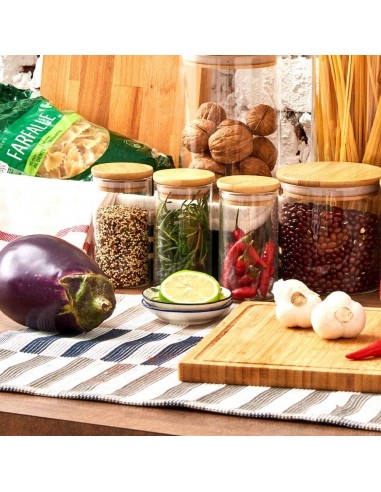 Bocaux de rangement en verre et bois couvercle hermétique Atmosphera