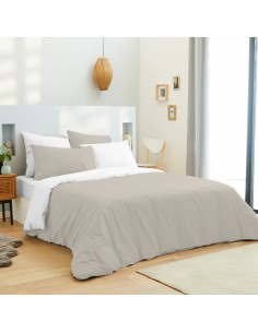 Pack complet 6 pièces Lin/Blanc réversible housse de couette pour lit 160 x 200 cm