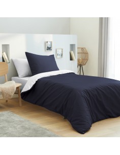 Pack complet 4 pièces Marine/Blanc réversible housse de couette pour lit 90 x 190 cm