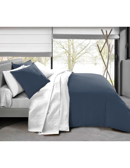 Pack complet 6 pièces Marine/Blanc réversible housse de couette pour lit 160 x 200 cm