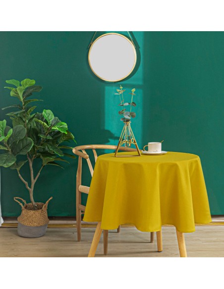 Nappe anti tache unie moutarde ronde 160 cm