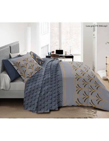 Pack complet Luna Gris housse de couette pour lit 160 x 200 cm 100% coton / 57 fils/cm²