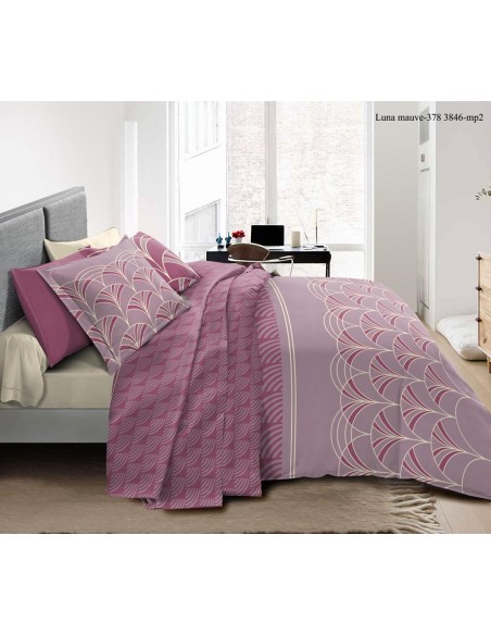Pack complet Luna Mauve housse de couette pour lit 160 x 200 cm 100% coton / 57 fils/cm²