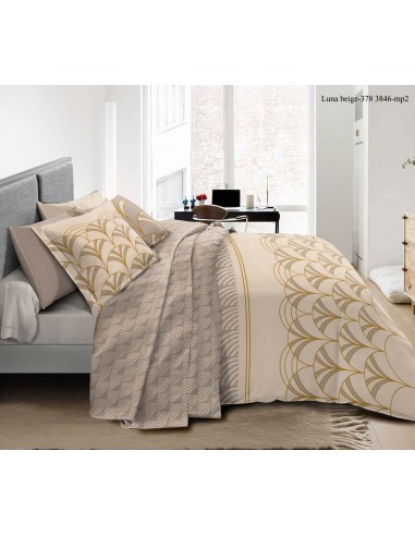 Pack complet Luna Beige housse de couette pour lit 160 x 200 cm 100% coton / 57 fils/cm²