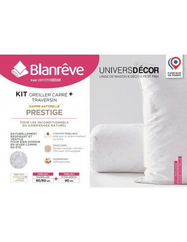 Polochon pour lit 90 + Oreiller 60 x 60 Blanrêve Gamme Naturelle "Prestige" plumes véritables confort moelleux