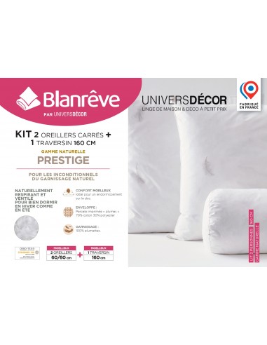 Polochon pour lit 160 + 2 Oreillers 60 x 60 Blanrêve Gamme Naturelle "Prestige" plumes véritables confort moelleux