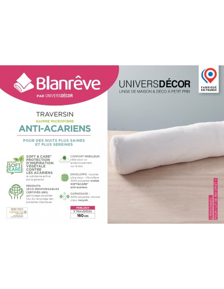 Polochon lit 160 x 200 cm Blanrêve Gamme Microfibre "Douceur" traité Anti Acarien Soft & care