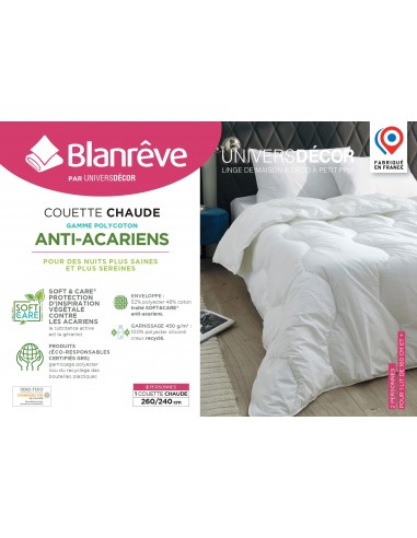 Couette Blanrêve très chaude 260 x 240 cm Gamme Polycoton "Confort" traité Anti Acarien Soft & care