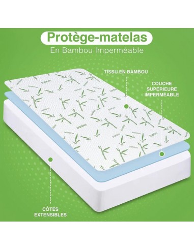 Protège matelas "Bambou" imperméable 140 x 190 cm bonnet 35 cm