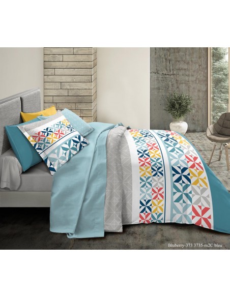 Pack complet Bluberry Blue housse de couette pour lit 90 x 190 cm 100% coton / 57 fils/cm²