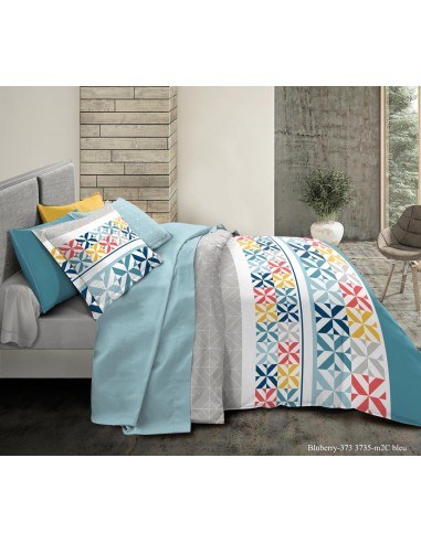 Pack complet Bluberry Blue housse de couette pour lit 160 x 200 cm 100% coton / 57 fils/cm²