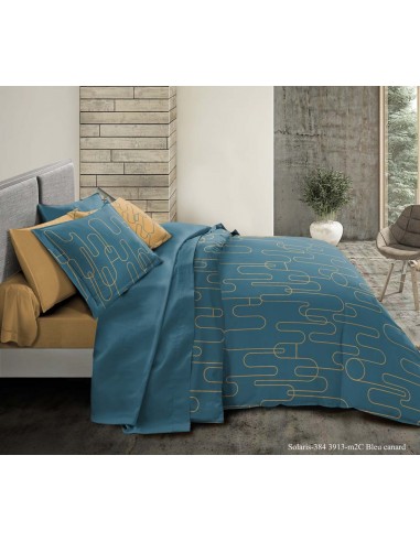 Pack complet Solaris Blue housse de couette pour lit 180 x 200 cm "King size" 100% coton / 57 fils/cm²