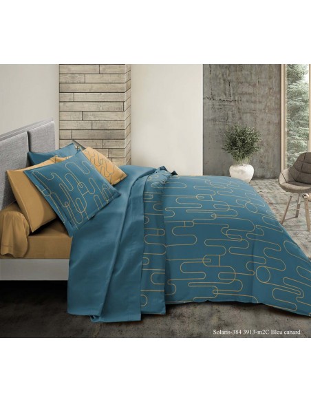 Pack complet Solaris Blue housse de couette pour lit 180 x 200 cm "King size" 100% coton / 57 fils/cm²