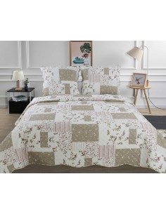 Couvre lit boutis 3 pièces imprimé "Style Vintage" pour lit 2 places 140 x 190 cm