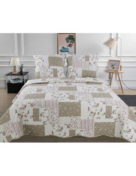 Couvre lit boutis 3 pièces imprimé "Style Vintage" pour lit 2 places 140 x 190 cm