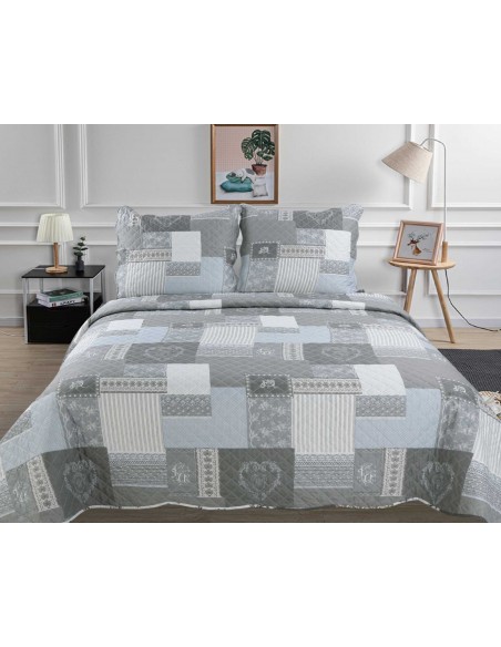 Couvre lit boutis 3 pièces imprimé "Style Vintage" pour lit 2 places 140 x 190 cm