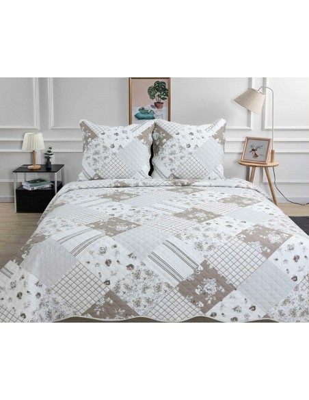 Couvre lit boutis 3 pièces imprimé "Style Vintage" pour lit 2 places 140 x 190 cm