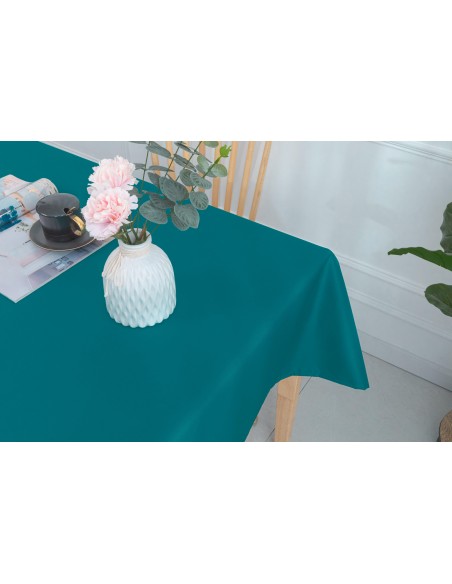 Nappe enduite avec traitement antitache Bleu Paon rectangulaire 145 x 240 cm