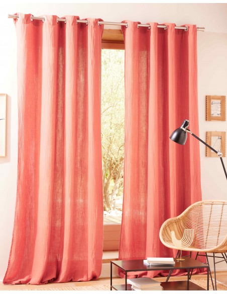 Lot de 2 rideaux tamisant à œillet 140 x 260 cm "Gaze de Coton"