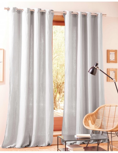 Lot de 2 rideaux tamisant à œillet 140 x 260 cm "Gaze de Coton"