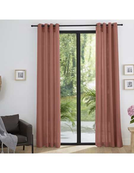 Paire de Doubles Rideaux à œillets "effet lin" Corail 140 x 260 cm Moonlight deco