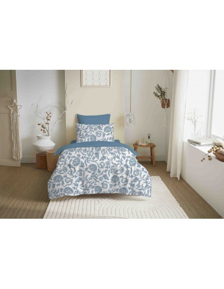 Pack complet housse de couette réversible "Vanessa" 4 pièces pour lit 90 x 190  57 Fils/cm²
