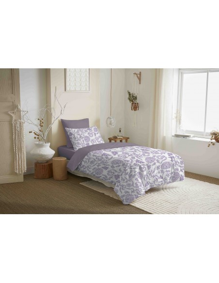 Pack complet housse de couette réversible "Vanessa" 4 pièces pour lit 90 x 190  57 Fils/cm²