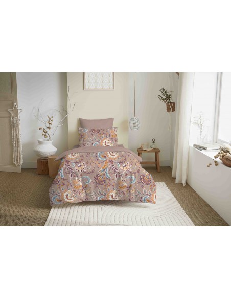Pack complet housse de couette réversible "Vanessa" 4 pièces pour lit 90 x 190  57 Fils/cm²
