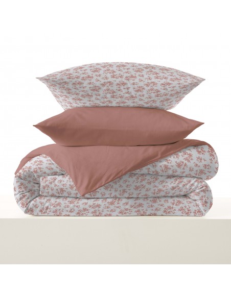 Pack complet housse de couette réversible pour lit 140 x 190 cm 57 Fils/cm²