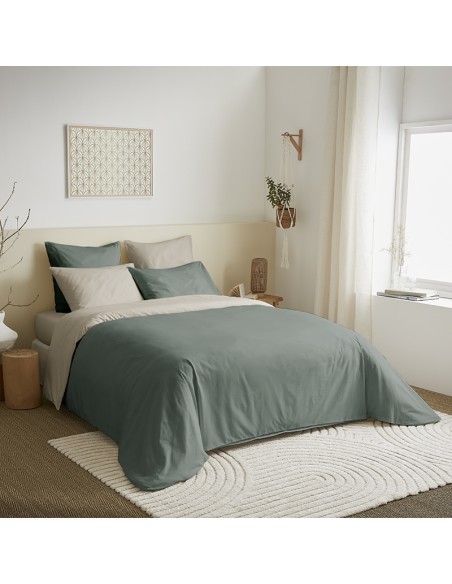 Pack complet 6 pièces Eucalyptus/Lin réversible housse de couette pour lit 160 x 200 cm
