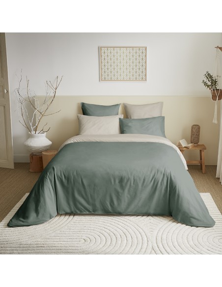 Pack complet 6 pièces Eucalyptus/Lin réversible housse de couette pour lit 140 x 190 cm