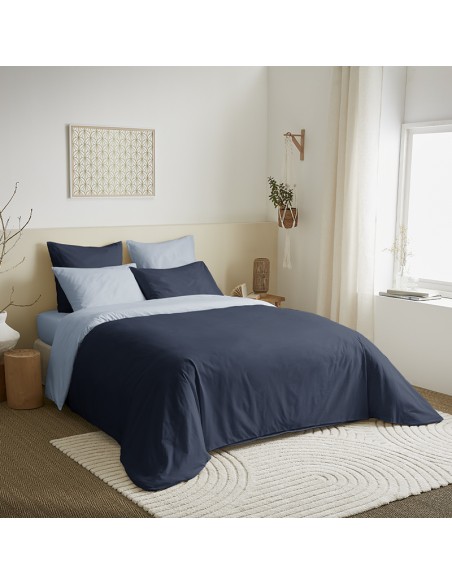 Pack complet 6 pièces Marine/Bleu Ciel réversible housse de couette pour lit 180 x 200 cm "King size"