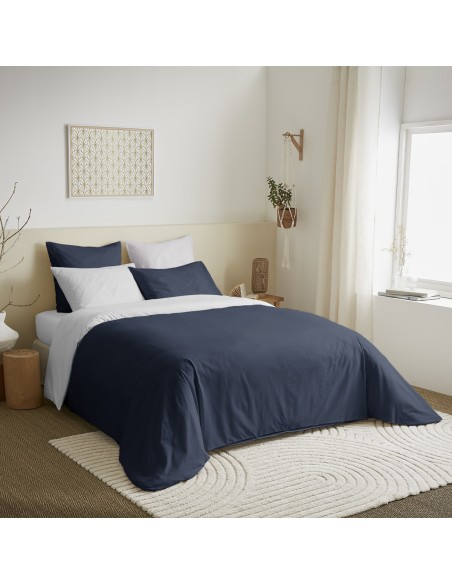Pack complet 6 pièces Marine/Blanc réversible housse de couette pour lit 180 x 200 cm "King size"