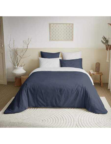 Pack complet 6 pièces Marine/Blanc réversible housse de couette pour lit 160 x 200 cm