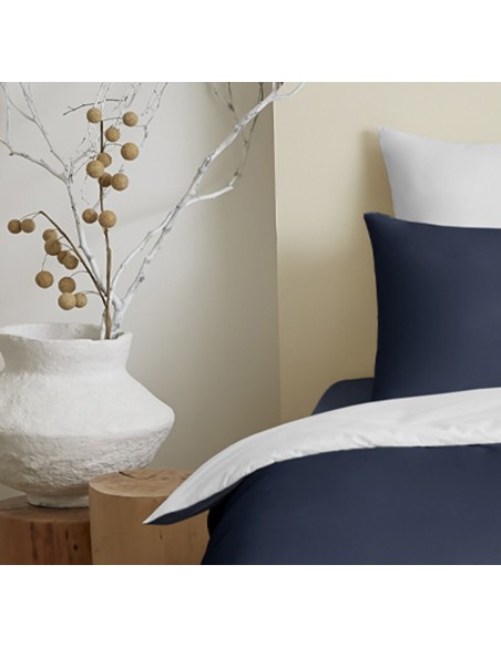 Pack complet 4 pièces Marine/Blanc réversible housse de couette pour lit 90 x 190 cm