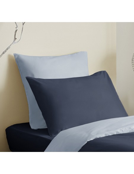 Pack complet 4 pièces Marine/Bleu Ciel réversible housse de couette pour lit 90 x 190 cm