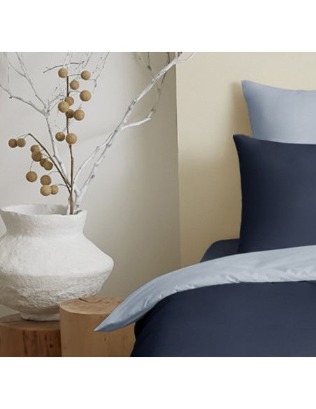 Pack complet 4 pièces Marine/Bleu Ciel réversible housse de couette pour lit 90 x 190 cm