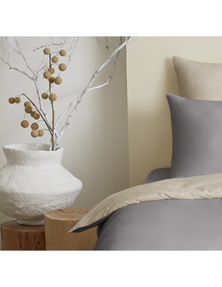 Pack complet 4 pièces Taupe/Lin réversible housse de couette pour lit 90 x 190 cm