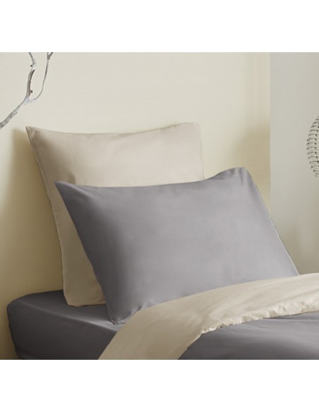 Pack complet 4 pièces Taupe/Lin réversible housse de couette pour lit 90 x 190 cm